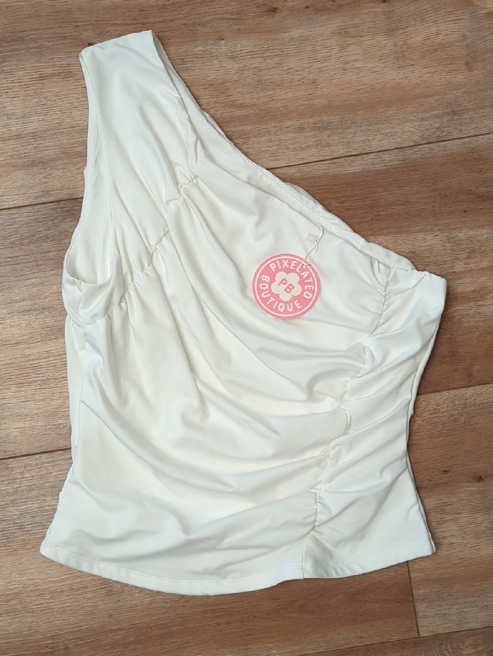 NWT One-Shoulder Ruched Top, White, Medium